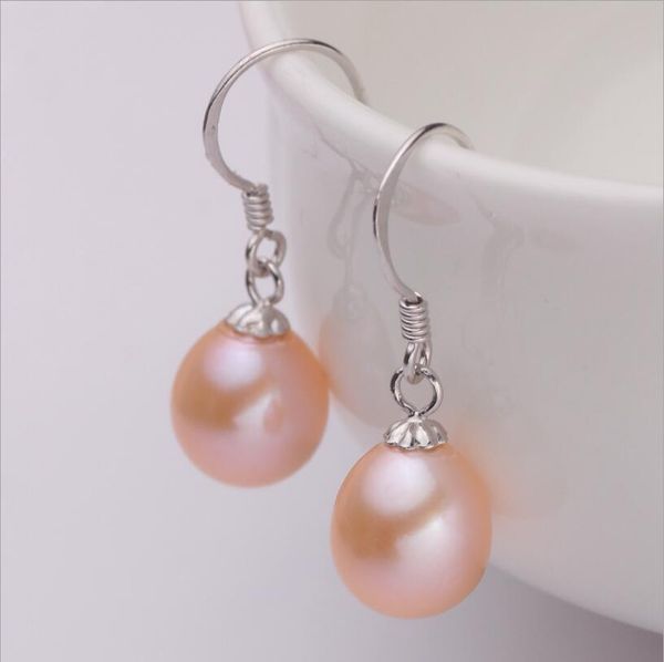 

413 8-9mm natural freshwater pearls, drop shaped rice shaped pearl earrings, Silver