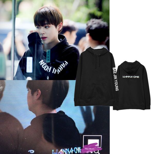

kpop wanna one 2020 new fashion print hoodies women korean autumn warm hooded sweatshirts men pullovers cotton harajuku clothes, Black