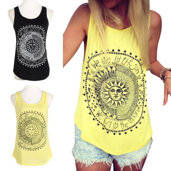 

women designer shirts womens clothing sun printed sleeveless vest 100% cotton t shirt tank summer women ap27, White