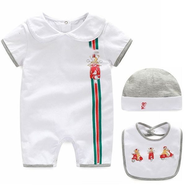 

babies romper baby bodysuit infant short sleeve kids clothes boys girls hat bib 3 pcs set kids dresses comfortable a19, Blue
