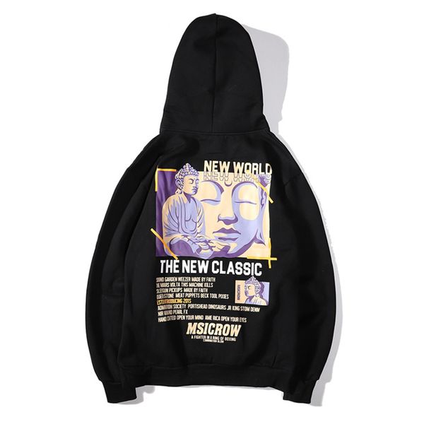 

2019 new men autumn hooded buddha statue casual hoodie, Black
