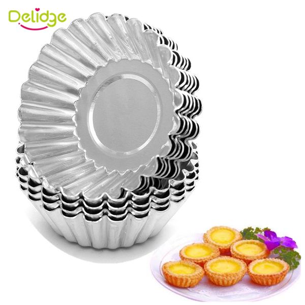 Toptan-10 Adet / grup Çiçek Şekli Yumurta Tart Kalıp Alüminyum Metal 7 cm Cupcake Kek Kurabiye Kalıp Teneke Pişirme Yumurta Tart Araçları