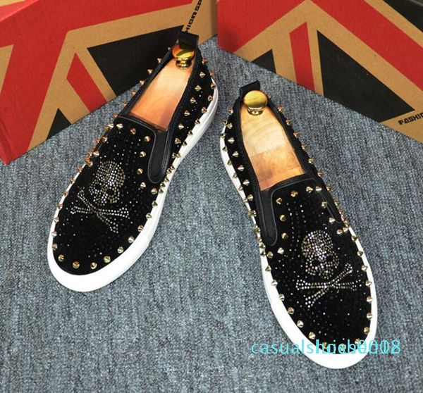 

men's rivet water diamond shoes, men's rivet casual shoes, designer flat walking dress dress banquet wedding c18, Black