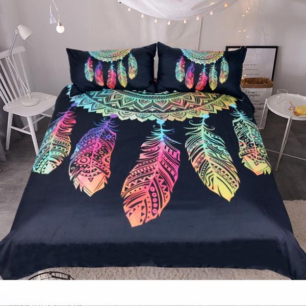 New Dreamcatcher Bedding Set King Colorful Feathers Duvet Cover