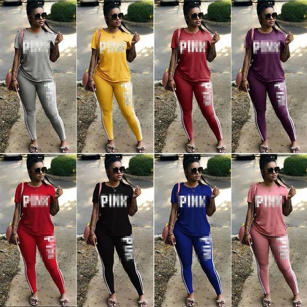 

Women pink letter print weat uit plu ize top kinny pant weat uit two piece track uit ca ual 2 piece et