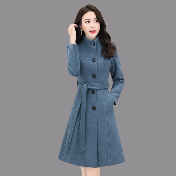 

fashion 2019 autumn new woolen coat women long thick warm wool coat women single-breasted outerwear casual overcoat woman winter, Black