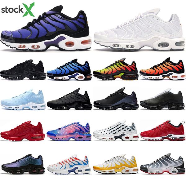 

new luxury tn plus se running shoes triple black white shark hyper blue spray paint scream green mens trainer runner sports sneakers 40-45, White;red