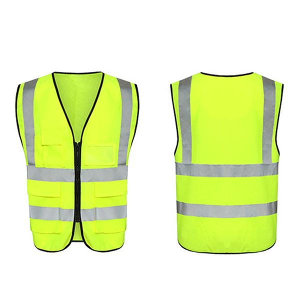 

night fluorescent high visibility reflective safety vest elastic multi-pocket strap fluorescence night running riding equipment, Black