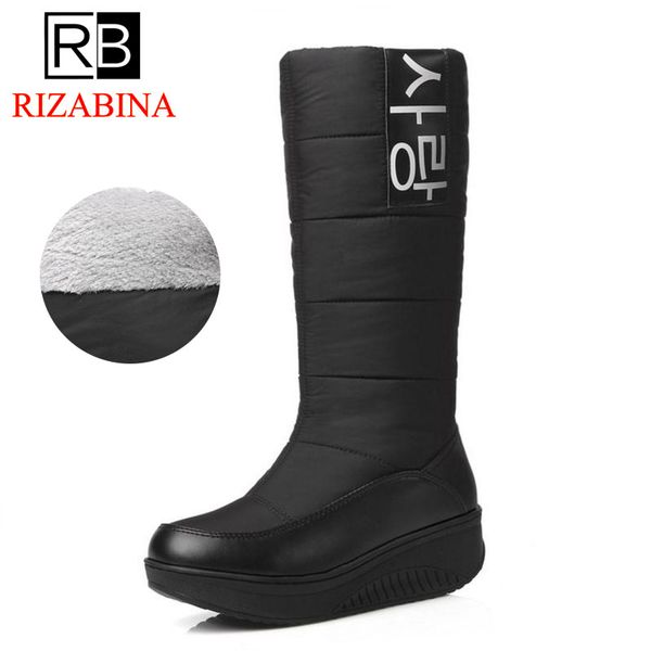 

rizabina women warm snow boots platform thick fur soft shoes women winter wedges mid calf boots fashion lady shoe size 35-44, Black