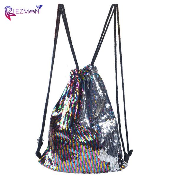

riezman 2020 новая мода дамы рюкзак русалка двухцветный блесток рюкзак дамы красочные открытый шнурок девушки сумка