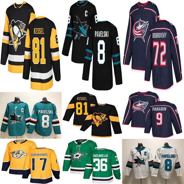 

колумбус блю джекетс джерси 72 бобровский 9 панарин anaheim ducks 10 кори перри даллас старз 36 цуккарелло хоккей джерси, Black;red