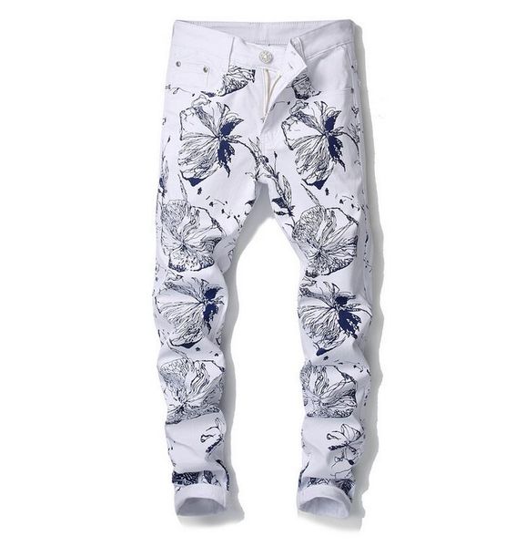 

мода мужские печатные повседневный белые джинсы 3d конструктор slim fit карандаш брюки 2019 ночной клуб брюки хип-хоп джинсы, Blue