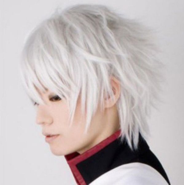 PERÜCKE Cool Man Jungen Kurzes Haar Sexy Männlich Cosplay Anime Perücken Silber Weiß#991