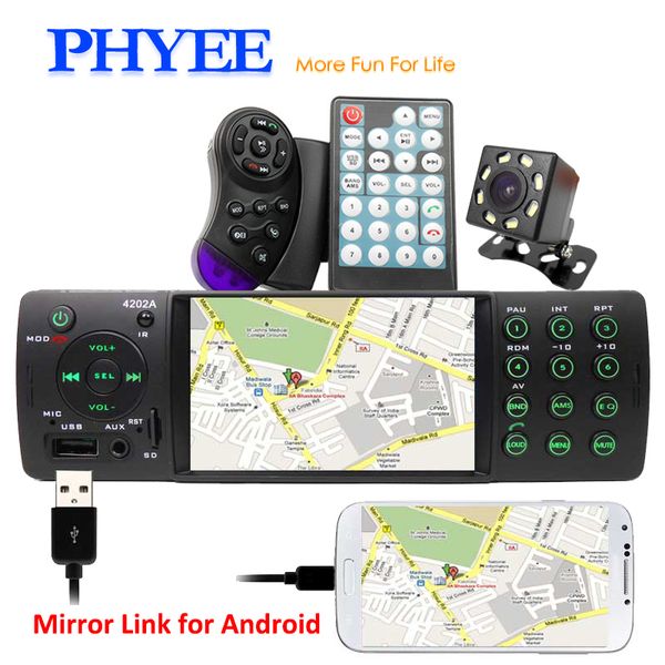 

car radio bluetooth 1 din mirror link audio video mp5 player usb sd aux fm a2dp hands4 inch in-dash head unit phyee 4202a