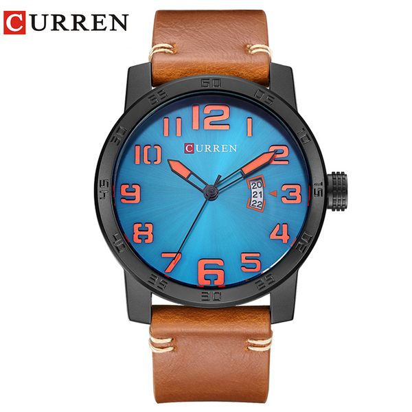 

curren 2019 men watches relogio masculino luxury wristwatches fashion casual quartzwatch water resistant calendar 8254, Slivery;brown