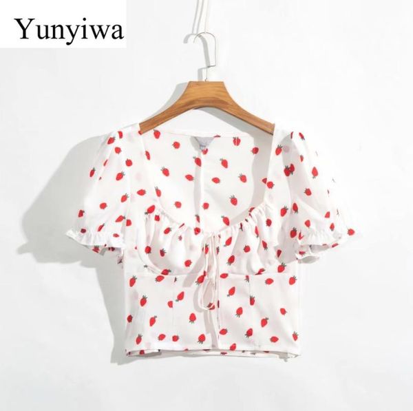 

2019 women's strawberry printed short sleeve shirt womens blouse party shirts clothing blusas mujer de moda, White