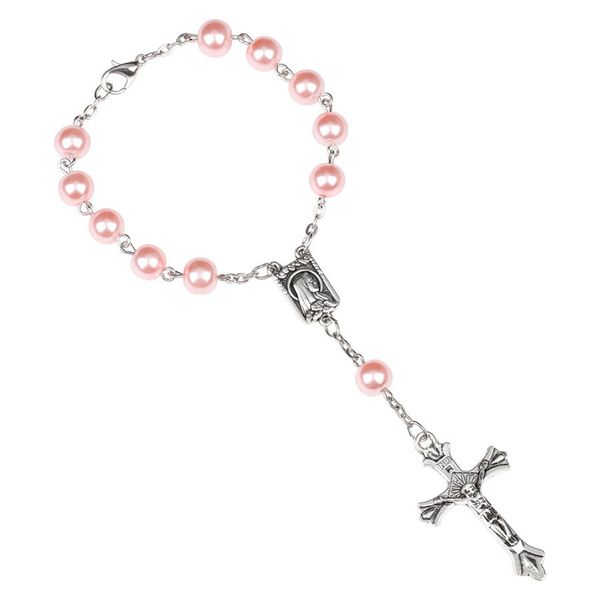 

beaded, strands purple plastic beads catholic rosary cross charms bracelet religious jesus for unisex, Black