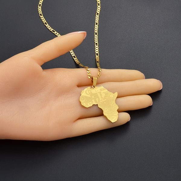 

anniyo africa map pendant necklaces women men,african national jewelry african country map flag gold color jewellery #130821, Silver