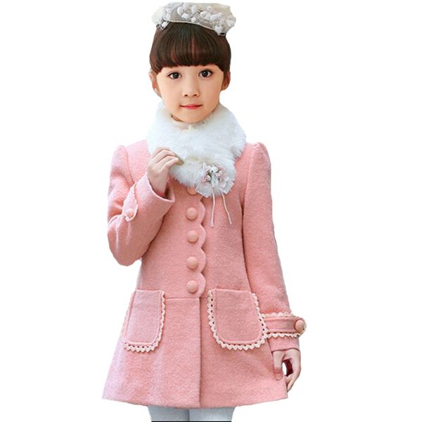 

winter girl wool coat 2018 korean style winter kids jacket baby girl's outfits jacket windbreaker for girls thick woolen coat, Blue;gray