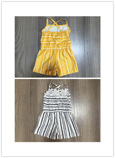 

baby girls summer clothes girls stripe romper summer yellow/grey romper, White