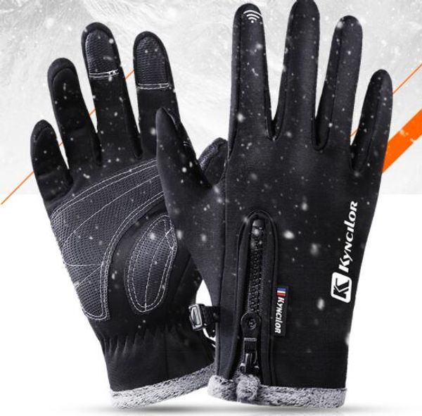 

thickening touch screen glove cold proof men women sport gloves fleece thickened winter outdoor riding warm waterproof training yakuda, Black