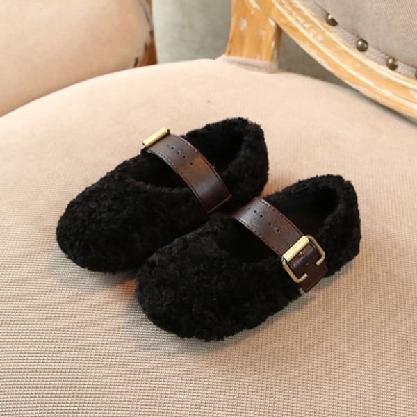 

kids fashion cotton shoes girls fur shoes children solid color flats kids low-shoe buckle strap outdoor wear 2019 new trend sale, Black;red