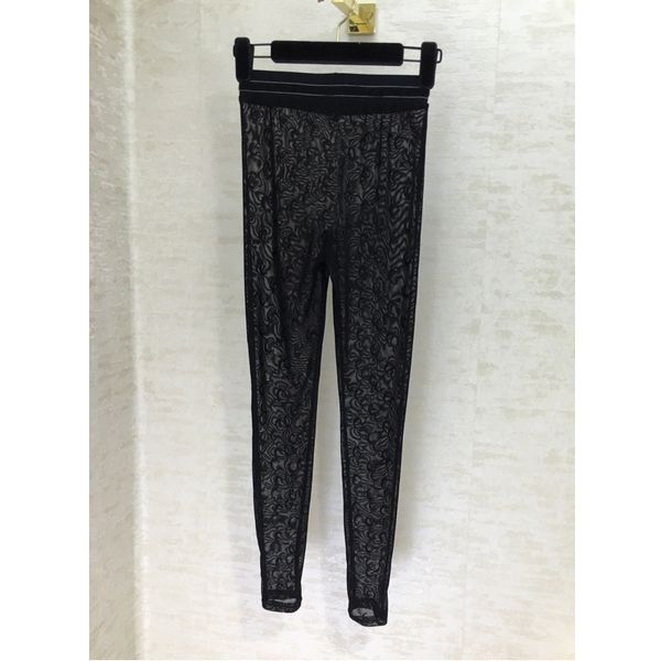 

6.16 2020 summer new mesh elastic pattern print leggings transparent pants, Black