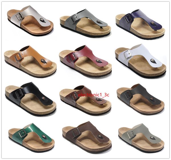 

new famous brand gizeh men brik flat heel flip flops women genuine leather casual sandals with buckle fashion summer beach cork shoes