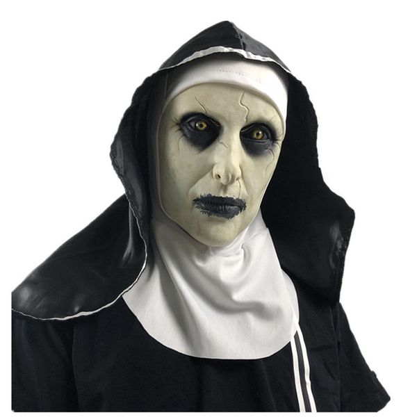 

the nun latex mask with headscarf crucifix terror face masks scary cosplay thriller antifaz para fiesta horror mascara cross