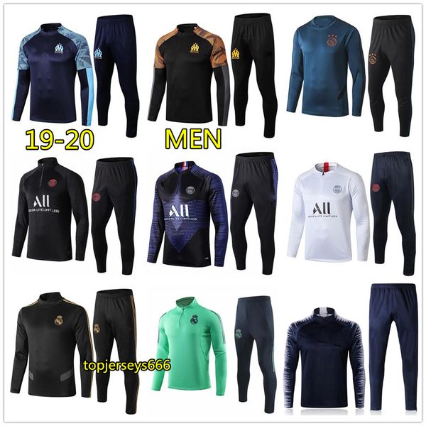 

19 20 men real madrid ajax soccer tracksuit 2019 2020 mbappe hazard football tracksuit survetement foot training suit jogging chandal futbol, Black