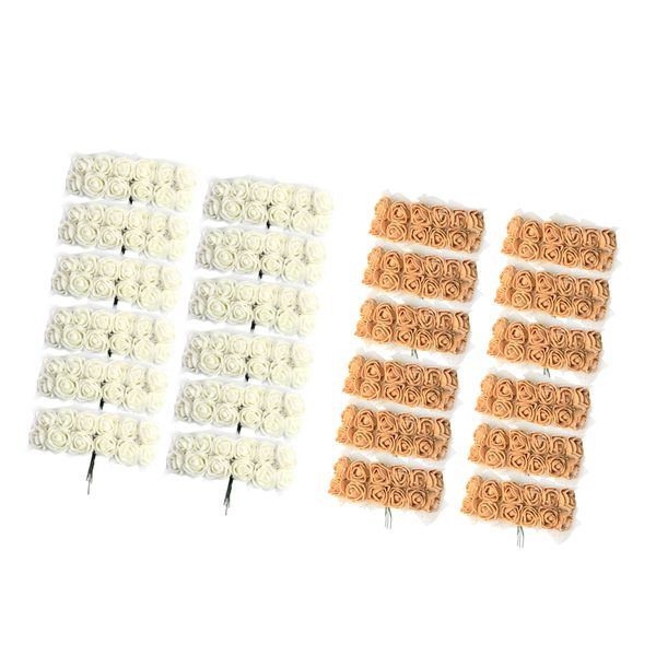 

288x artificial mini foam rose flower wedding home decor diy gold & cream