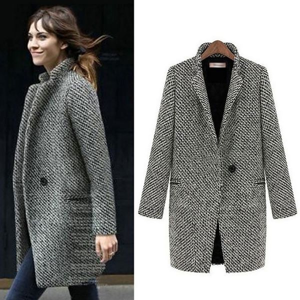 

paris girl winter autumn suit blazer women formal woolen jackets work office lady long sleeve blazer outerwear plus size, White;black