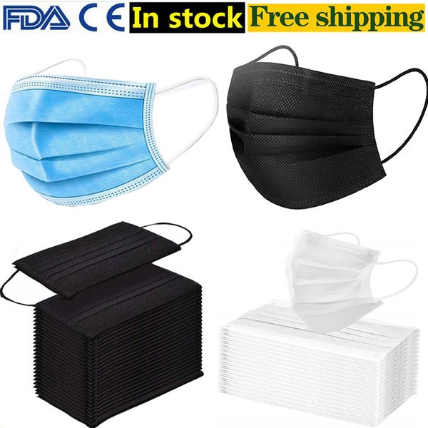 

fda ce disposable masks 3-layer face mask with elastic ear loop breathable and comfortable for home protection (blue black white optional