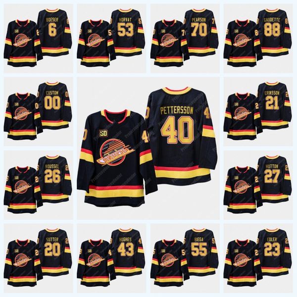 

Vancouver Canucks 50th Seasons Third Jersey Elias Pettersson Bo Horvat Brock Boeser J.T. Miller Tanner Pearson Antoine Roussel Ben Hutton