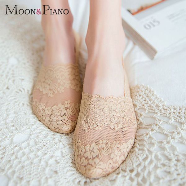 

summer thin boat socks for women breathable lace sock invisible high heels socks slippers soft breathable nylon low short, Black;white