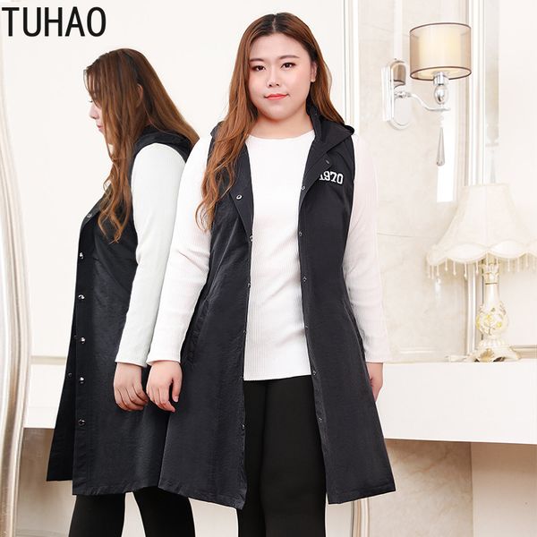 

tuhao woman sleeveless coats 2019 large size 10xl 8xl 6xl 4xl elegant women vest long letter vests loose hooded office lady coat, Black;white