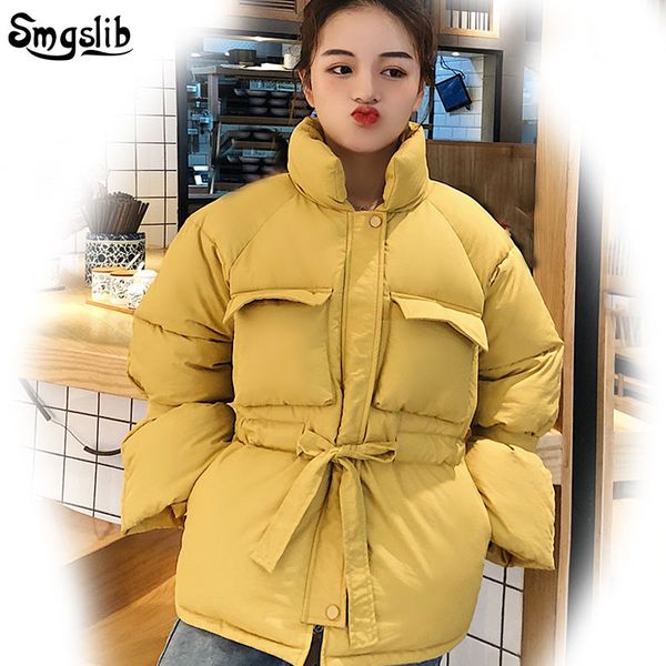 

winter women short parkas jacket thick warm adjustable waist jacket casual solid sweet jackets sell well 2019 fashion, Tan;black