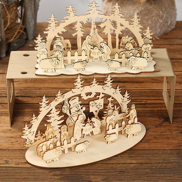 

1 pcs creative diy wooden christmas deskdecor snowman church xmas tree three-dimensional puzzle toy for kids gifts