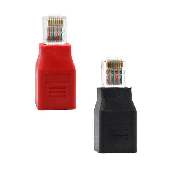 

2 pieces rj45 m/f adapter male to female cable crossover connector for computer black+red