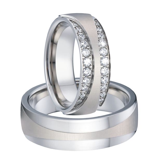 

silver white gold color wedding rings for couple love cubic zirconia jewelry promise marriage ring men and women, Slivery;golden