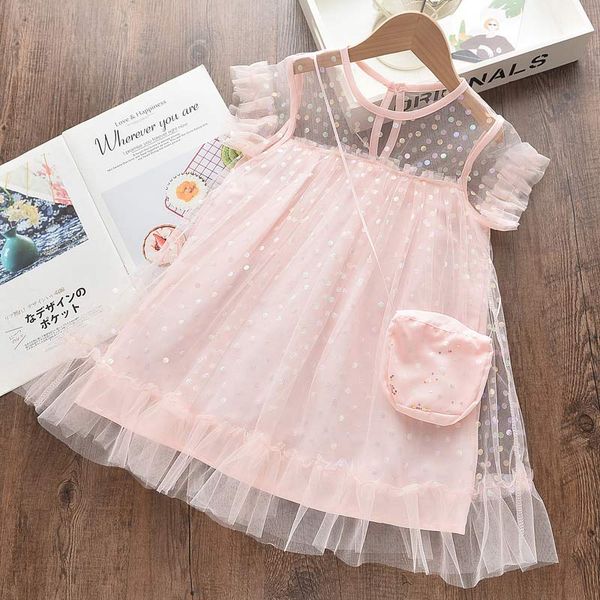 

summer girl princess dress dot fashion girl dress party dresses sweet enfant baby clothes with bag mesh kids dresses, Red;yellow