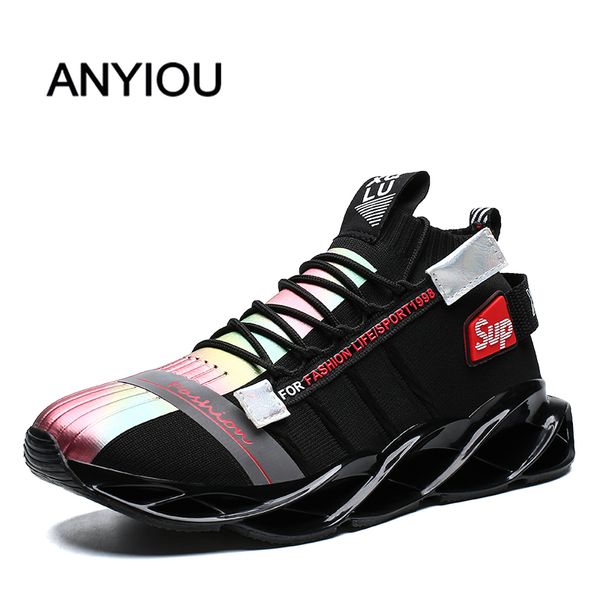 

anyiou fashion men outdoor running shoes jogging walking sports lace athletic shoes breathable blade sneakers size 39-46, Black