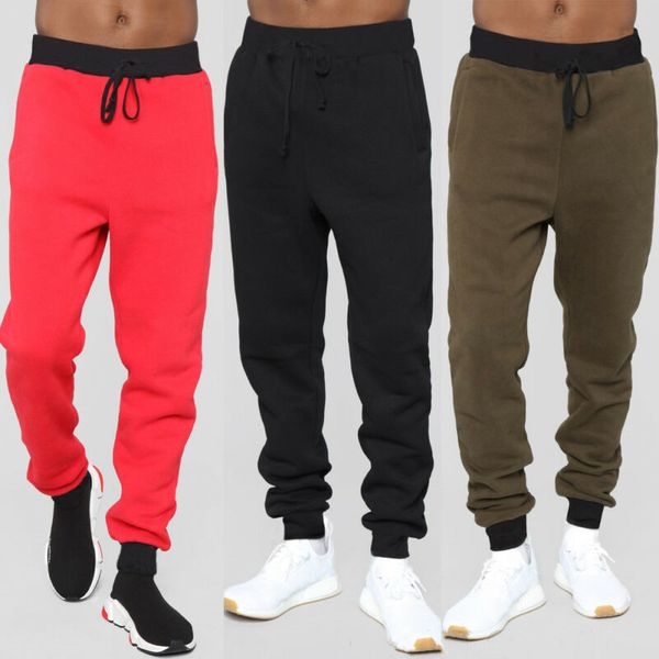 

mens sport trousers pants jogging joggers tracksuit hiphop casual bottoms solid color casual pants, Black