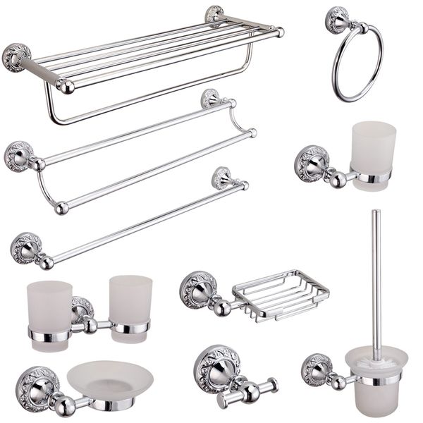 

auswind carved double towel bar 30/40/50/60cm silver toilet paper holder mirror plated surface finishing bathroom hardware sets