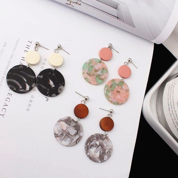 

korean statement wooden earrings acetic acid geometric round acrylic dangle drop earrings for women earings fashion jewelry 2019, Silver