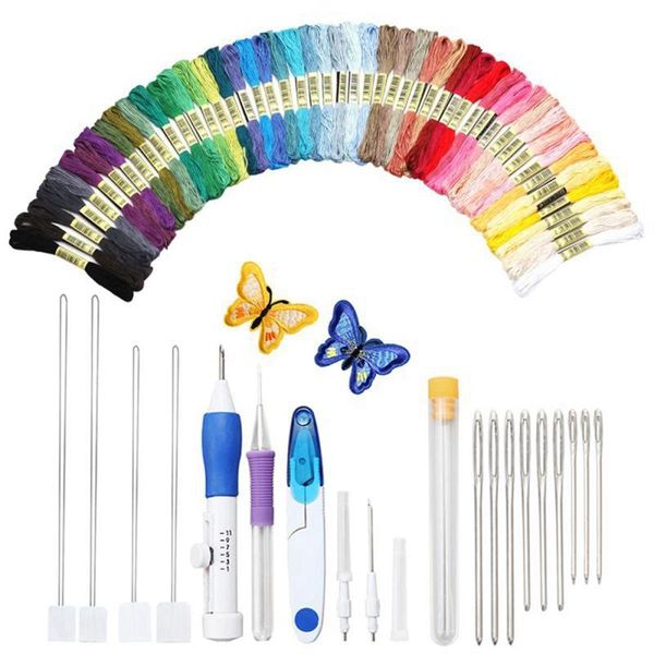 

magic embroidery pen punch needle, embroidery pen set craft tool including 50 color threads for threaders knitting se, Black