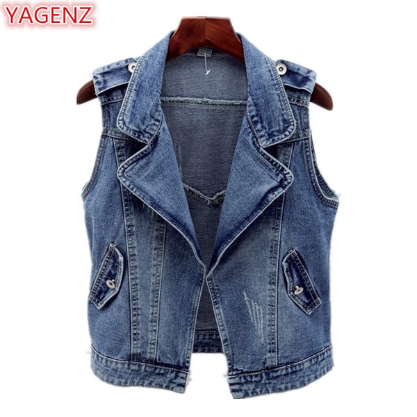 

yagenz denim vest women colete feminino jeans jacket chalecos para mujer fashion spring autumn coat womens hooded jacket 1038, Black;white