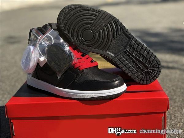 

sale authentic air 1 black satin men basketball shoes gym red-black-white reflective retro sports sneakers 555088-060 with box