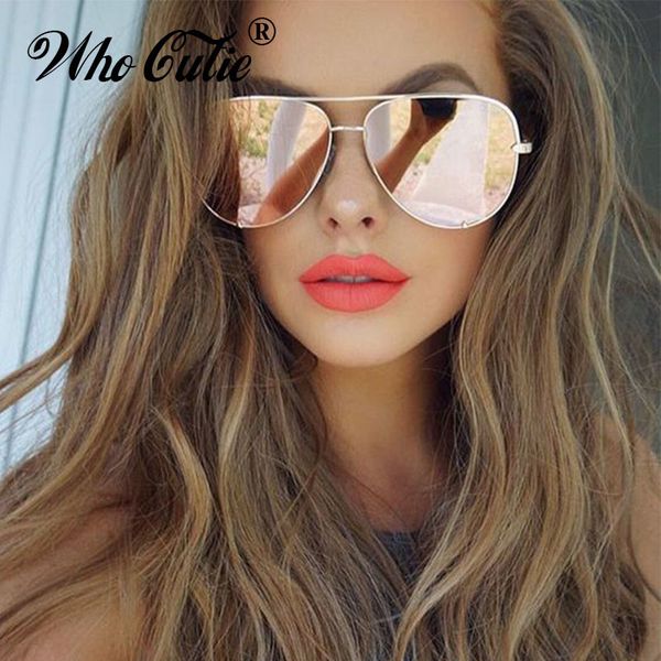 

who cutie uv400 oversized aviation sunglasses women brand designer vintage flat pink mirror pilot sun glasses shades om806, Blue