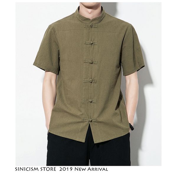 

sinicism store men harajuku button shirts 2019 mens korean fashions cotton linen shirt male summer short sleeve vintage shirt, White;black